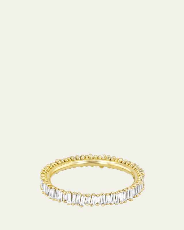 18K Yellow Gold Fireworks Mini Classic Eternity Band with White Diamond Baguettes